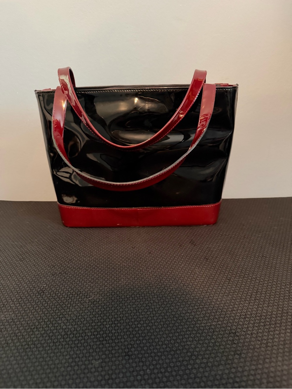 Black and Burgundy Shiny Vinyl Tote/Bag